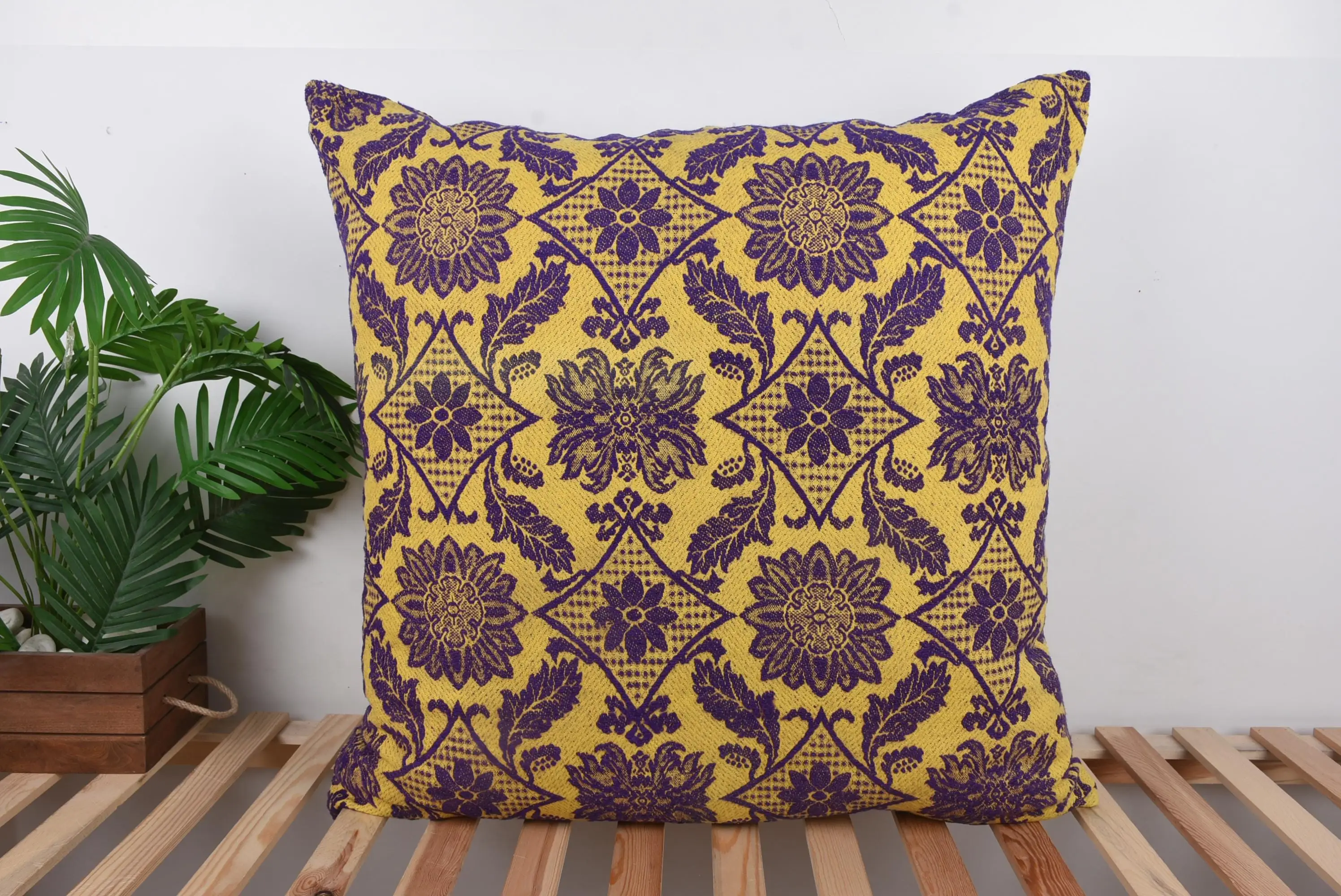 Brown & Purple Embroidered Throw Pillow, Vintage Floral Cushion - 1