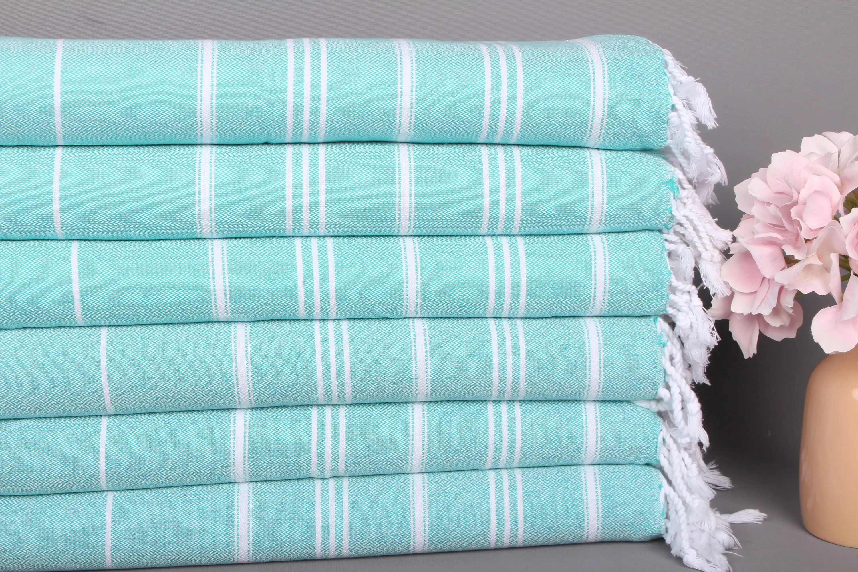 Small Bath Towel Striped Tea Towel Benetton Green Organic Cotton, 24x40 Inches - 1
