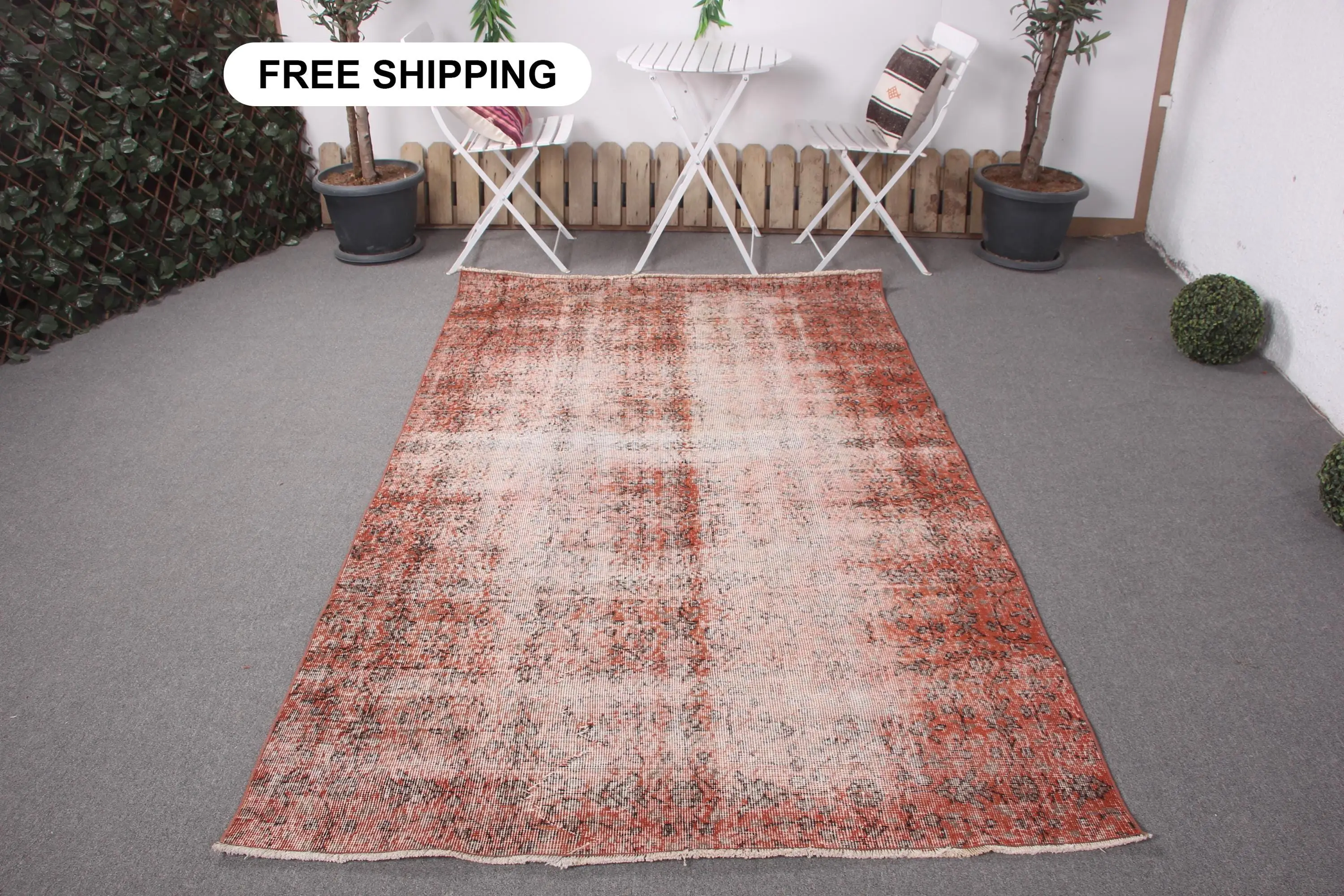 Türkischer Vintage-Teppich, 144 x 241 cm, roter Wollteppich - 1