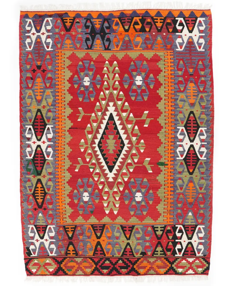 Kırmızı ve Mavi Halı, 4,7x7,1 ft Zarif Döşeme