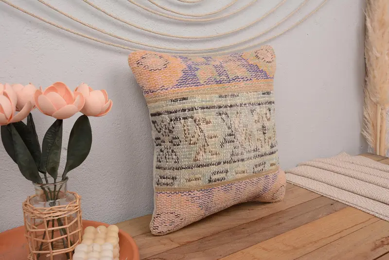 Grünes und orangefarbenes Patchwork-Wurfkissen, handgefertigtes besticktes Kissen