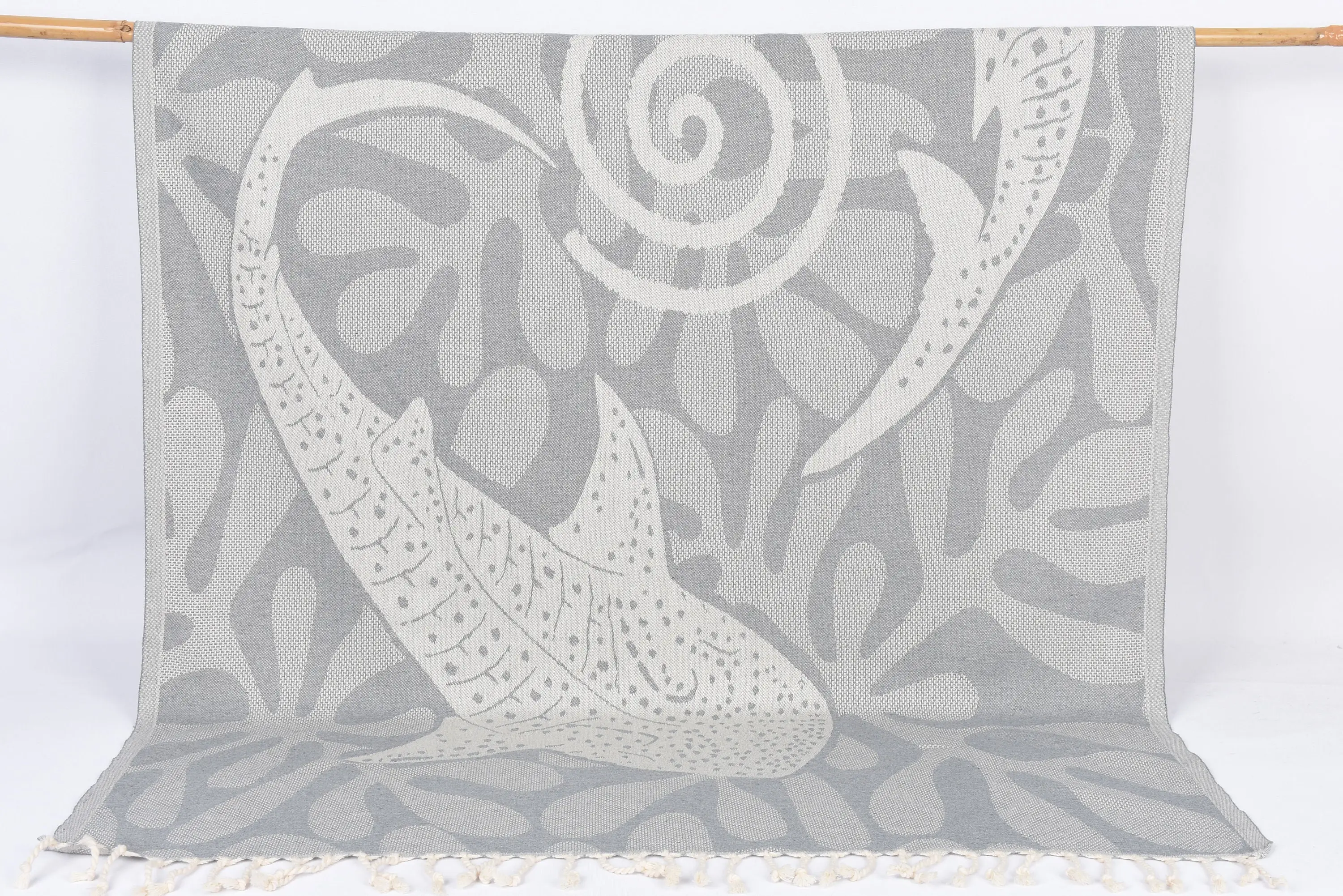 Dark Gray Whale Design Towel, Handmade Organic Cotton, 70x40 Inches - 1
