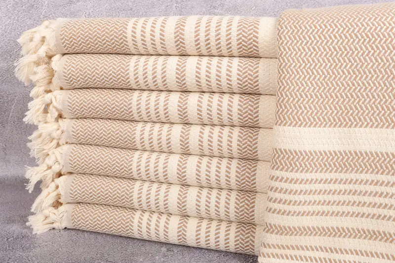 Kişiye Özel Türk Plaj Havlusu Çizgili, Bej, 40x71 İnç