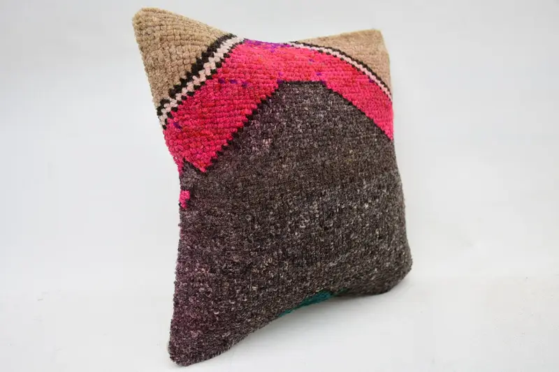 Pillow for Sofa, Vintage Pillow, Bright Cushion Cover, Vintage Kilim Throw Pillow, Natural Cushion Case, Pillow, 12x12 Pink Cushion Case - 2