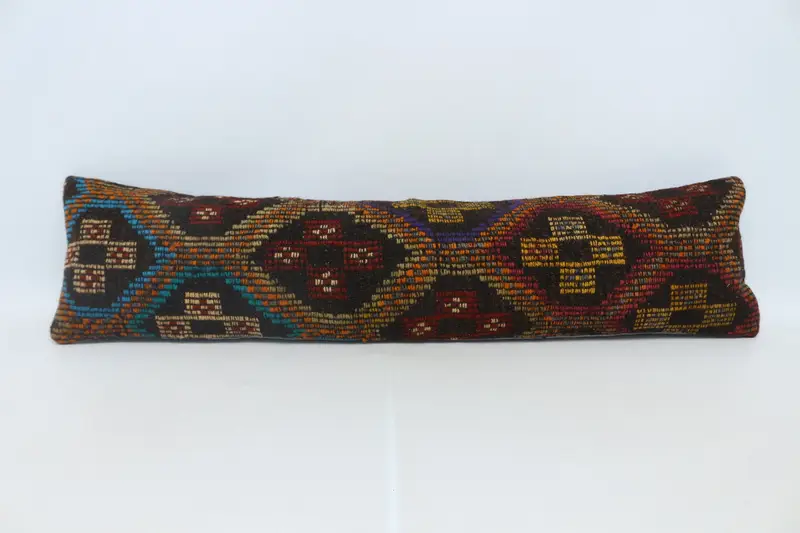 Antique Pillows, Boho Pillow Sham Cover, 12x48 Orange Cushion Cover, Custom Pillow Case, Pillow Cover, Vintage Kilim Pillow - 1