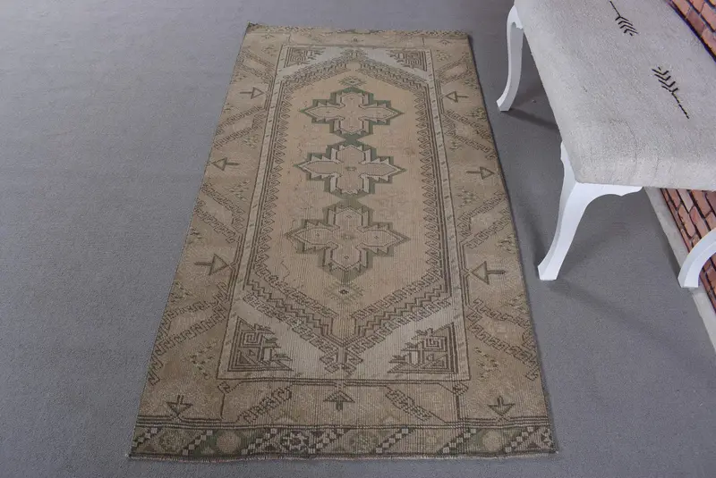 Alfombra abstracta beige y verde, decoración elegante de 0,3x6,3 pies