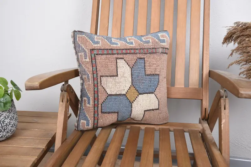 Vintage Geometric Small Square Cushion Case, Gift 14x14 inch Pink Gift for Mom Wool Pillow Case - 1