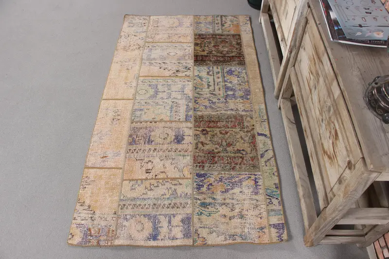 Alfombra vibrante a cuadros en naranja y azul, decoración elegante de 3x5 pies