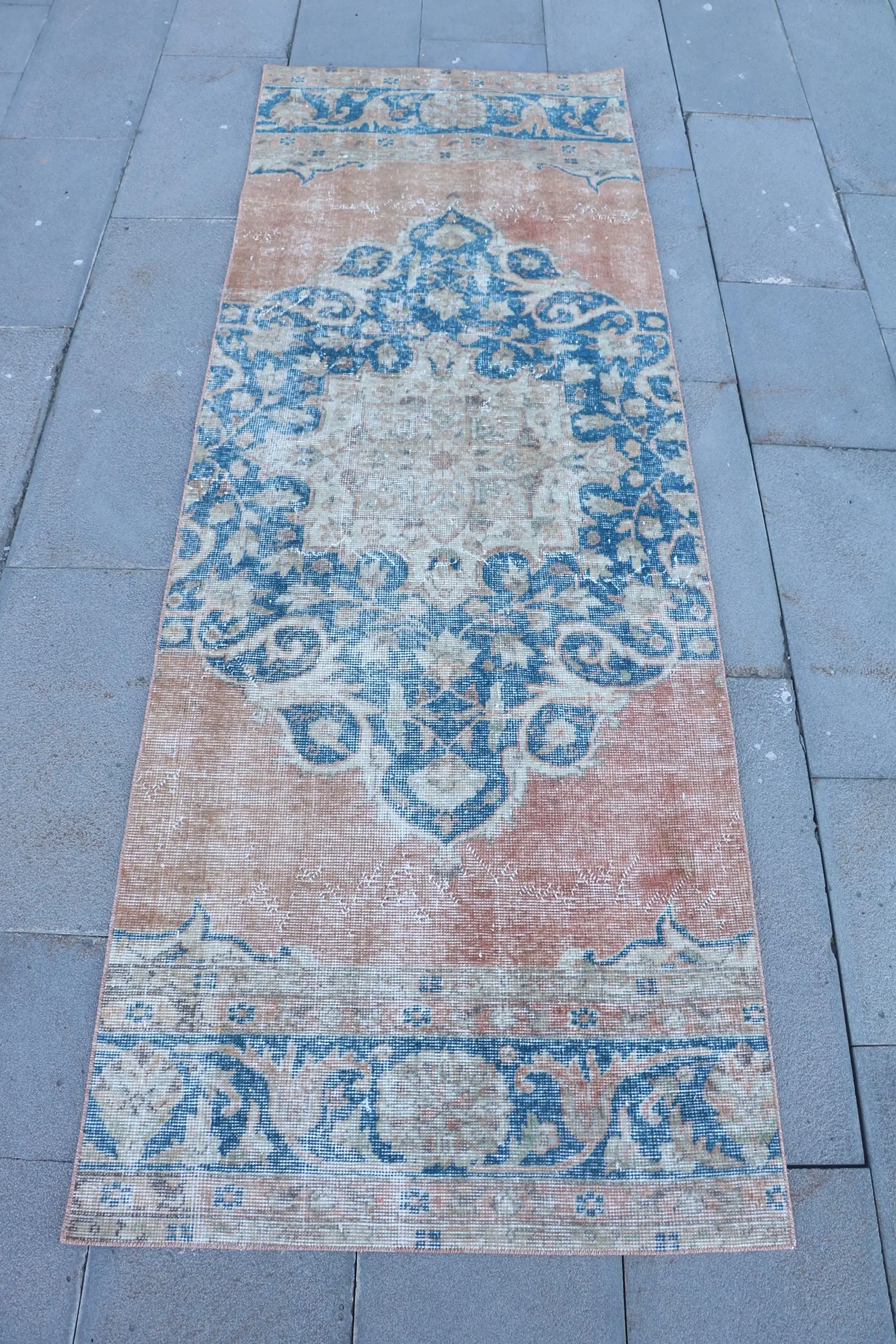2.7x7.8 ft Vintage Rug, Turkish Rug, Blue Wool Rug - 1