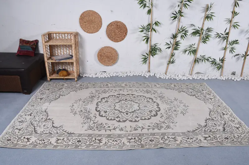 Elegante alfombra Ikat blanca, complemento de decoración elegante de 5,2x9 pies