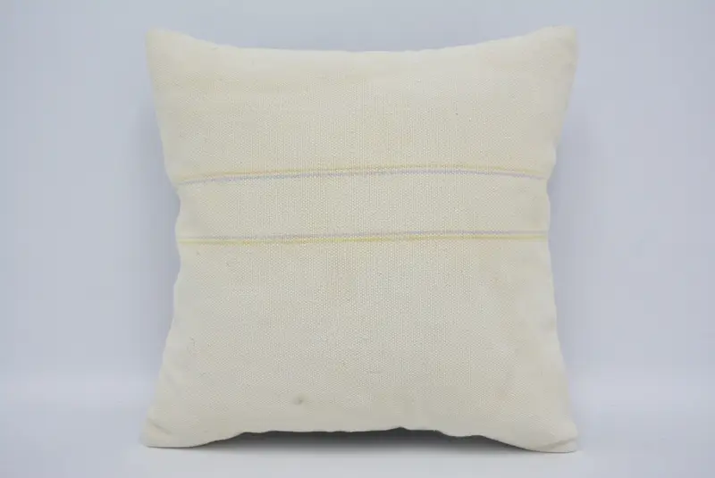 Turkish Kilim Pillow, Pillow for Couch, Natural Pillow, Indoor Pillow Case, Cushion Cover, Ethnical Kilim Rug Pillow, 16x16 Beige Cushion Case - 1