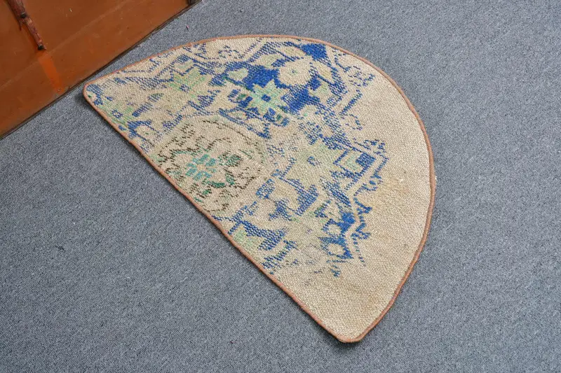 2,5x1,5 ft Teppich, türkischer Vintage Teppich, blauer Oushak Wollteppich - 1