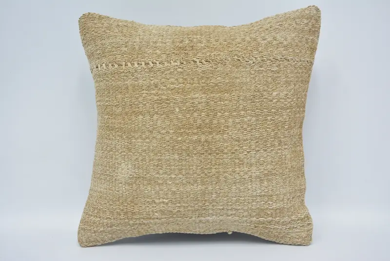 Kilim Pillow, Kilim Cushion Sham, 14x14 Beige Cushion Case, Bright Pillow Cover, Pillow Case, Pillow for Sofa, Living Room Throw Cushion - 1