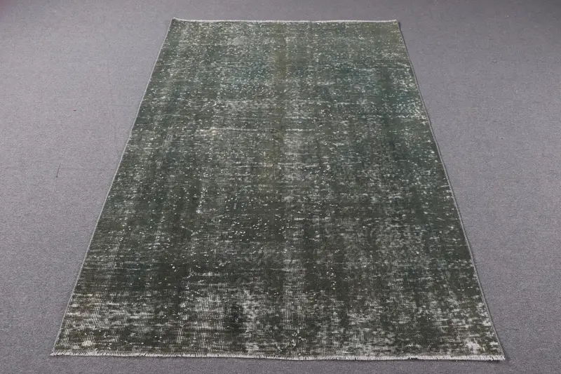 Vintage Oushak Halı 4.3x6.3 ft (131x193 cm), Yeşil Kamuflaj Türk Halısı - 1