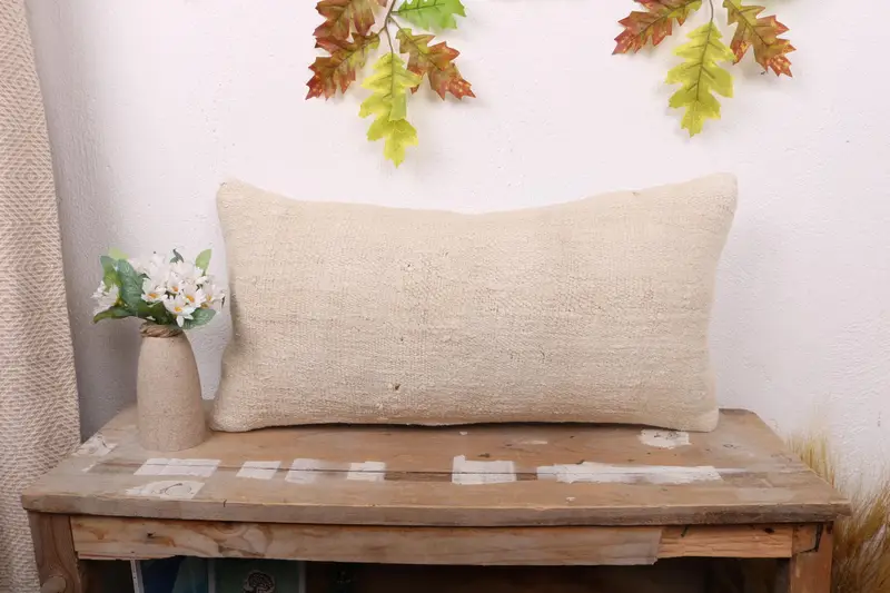 Pillow Cover, Vintage Kilim Pillow, Pillow for Couch, 12x24 Beige Cushion Case, Handmade Rug Seat Pillow Case, Vintage Kilim Throw Pillow - 1