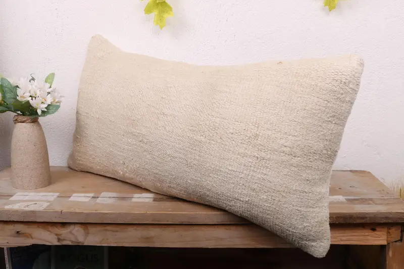 Pillow Cover, Vintage Kilim Pillow, Pillow for Couch, 12x24 Beige Cushion Case, Handmade Rug Seat Pillow Case, Vintage Kilim Throw Pillow - 4