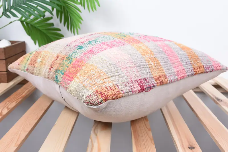 Bolster Throw Pillow Sham, Vintage Pillow, 18x18 Pink Pillow Sham, Turkish Pillow, Rustic Cushion Case, Cushion Case, Vintage Kilim Pillow - 6