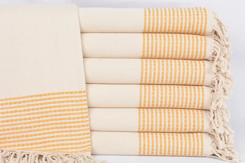 Beach Towel Personalized Turkish Cotton Mustard Stripes, 69x36 Inches