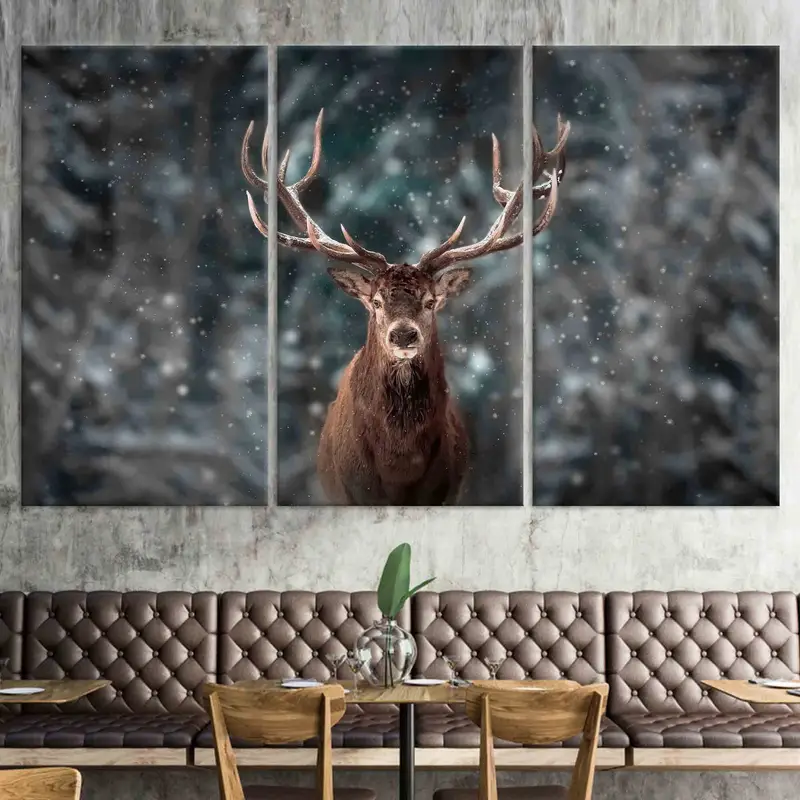 Arte de pared de ciervos salvajes, decoración de la pared de los ciervos, regalo de amantes de los ciervos, arte de pared de animales, arte de pared de invierno, arte de lona, ​​regalo para el hogar, arte de la pared de la granja, - 1