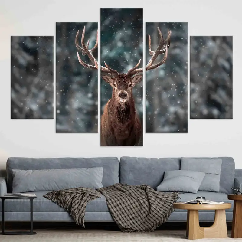 Arte de pared de ciervos salvajes, decoración de la pared de los ciervos, regalo de amantes de los ciervos, arte de pared de animales, arte de pared de invierno, arte de lona, ​​regalo para el hogar, arte de la pared de la granja, - 5