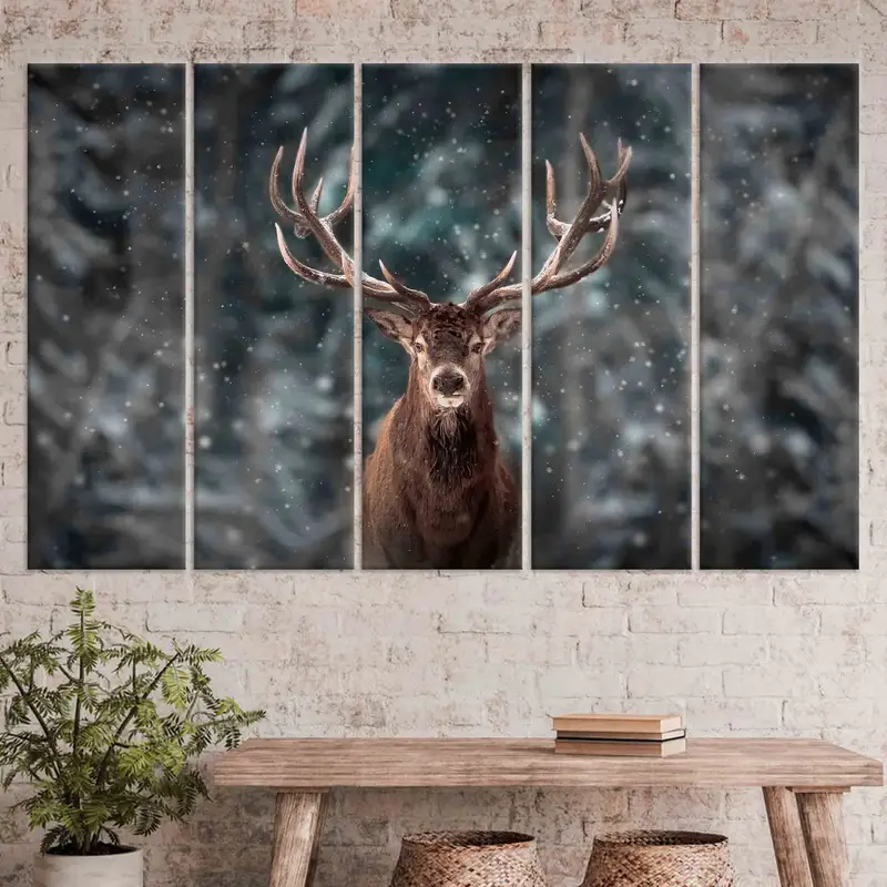 Arte de pared de ciervos salvajes, decoración de la pared de los ciervos, regalo de amantes de los ciervos, arte de pared de animales, arte de pared de invierno, arte de lona, ​​regalo para el hogar, arte de la pared de la granja, - 4