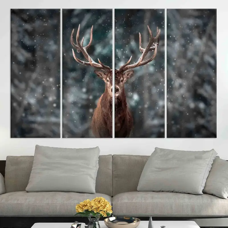 Arte de pared de ciervos salvajes, decoración de la pared de los ciervos, regalo de amantes de los ciervos, arte de pared de animales, arte de pared de invierno, arte de lona, ​​regalo para el hogar, arte de la pared de la granja, - 2