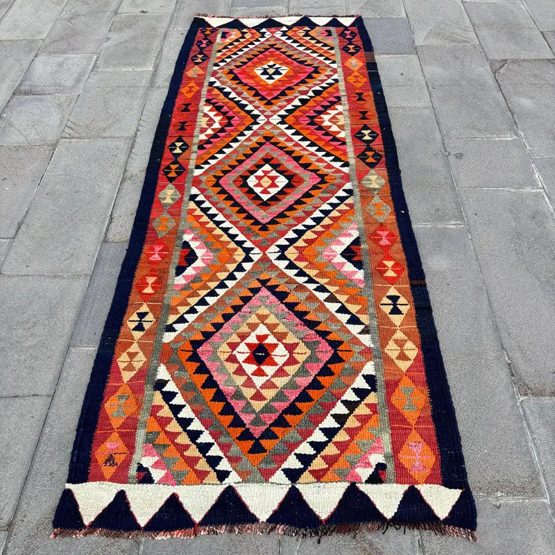 Turuncu, Mavi Puantiyeli Halı, 3,1x8,2 ​​ft