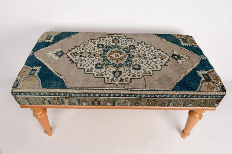 Modular Green & Brown Kilim Ottoman, Wool Blend Sofa Set