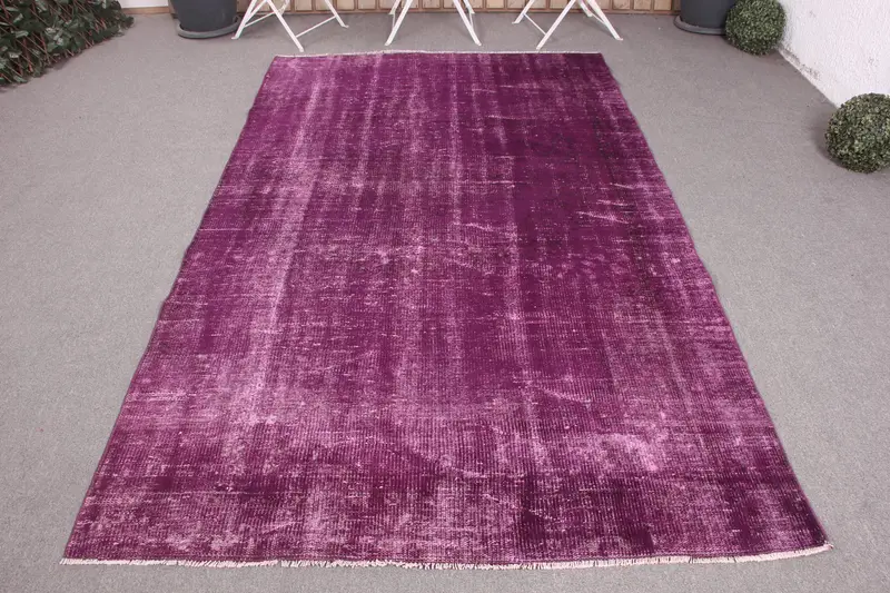 Handmade Purple Rug, 4,9x8,2 ft Striped Geometric Design