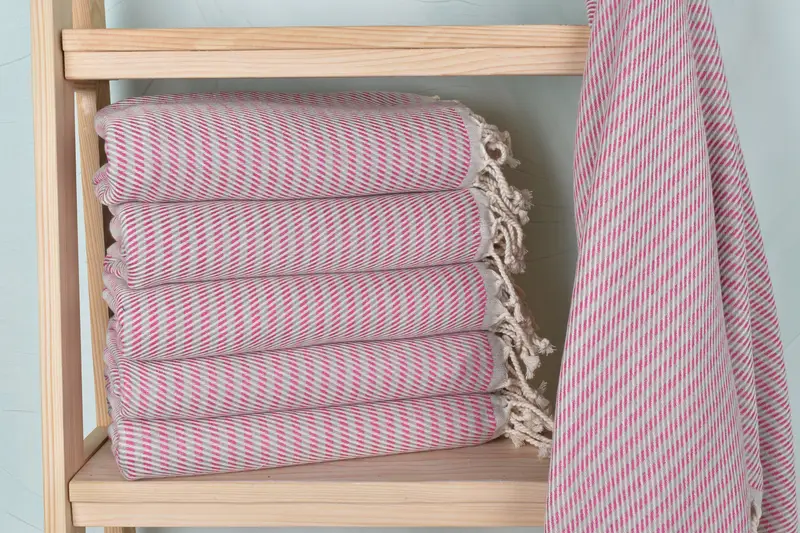 Personalized Fuchsia-Gray Cotton Towel, 40x71 Inches, Organic Cotton/Linen