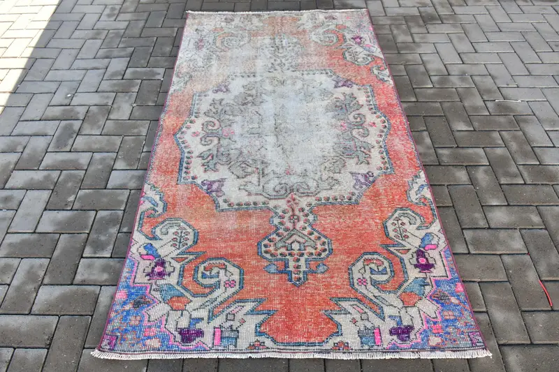 Türk Halısı, 3.6x6.5 ft Accent Halı, Kırmızı Güneybatı Yün Vintage Halı - 1