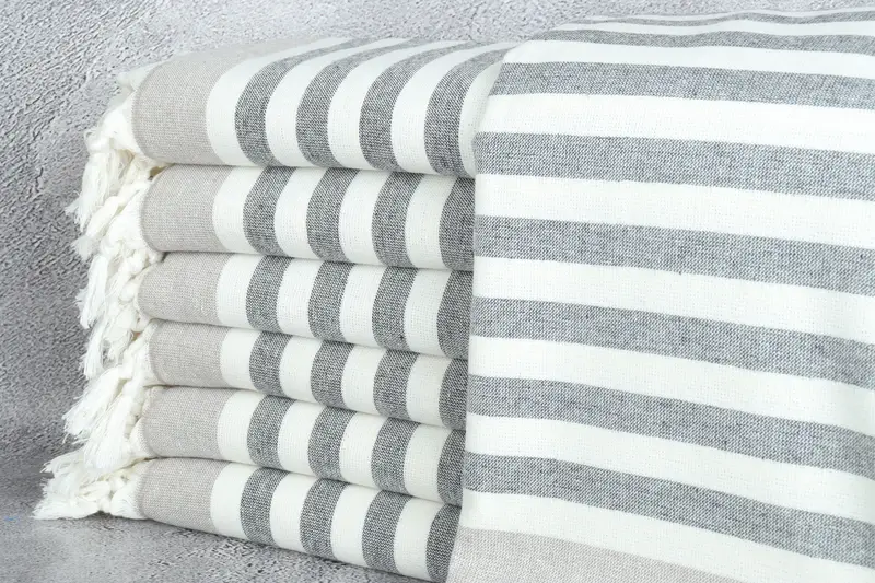 Toalla turca Toalla de mano de playa Rizo a rayas marrones, 40x67 pulgadas