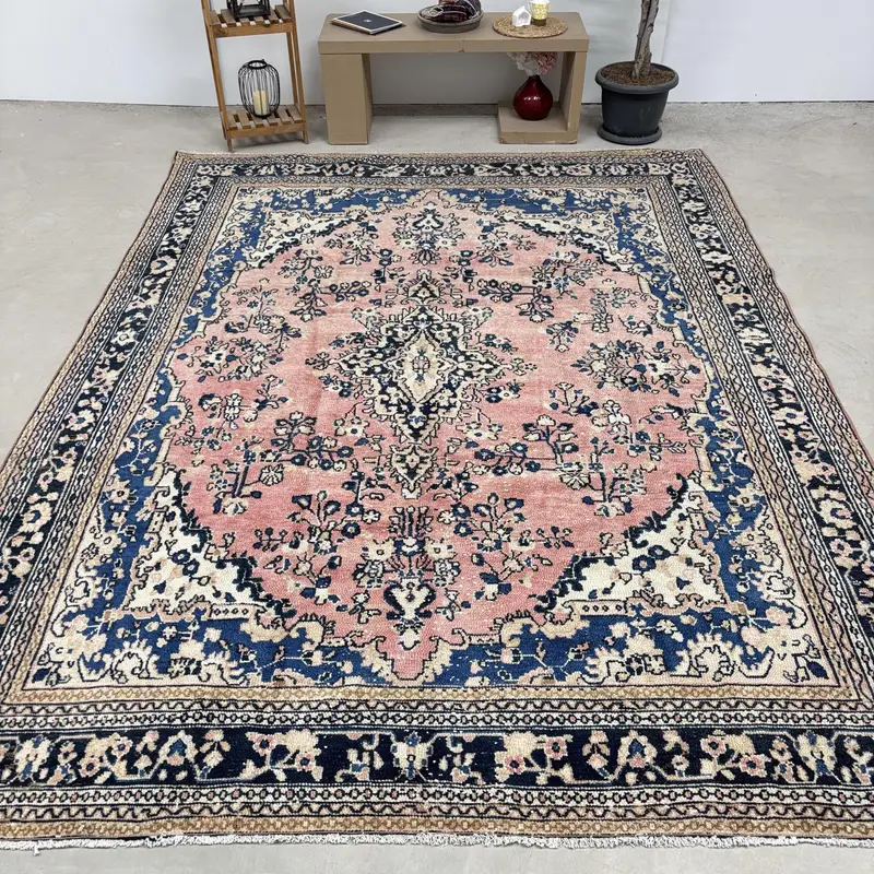 Vintage 8.5x11.5 ft Rug, Turkish Oversize Rug, Blue Floral Rug - 1