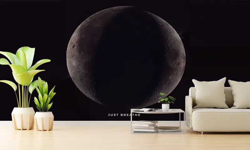 View Wall Art, Paper Wall Art, Just Breathe, Wall Paper Peel and Stick, Modern Wall Paper, Full Moon Wall Poster, - 5
