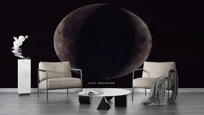 View Wall Art, Paper Wall Art, Just Breathe, Wall Paper Peel and Stick, Modern Wall Paper, Full Moon Wall Poster, - 8