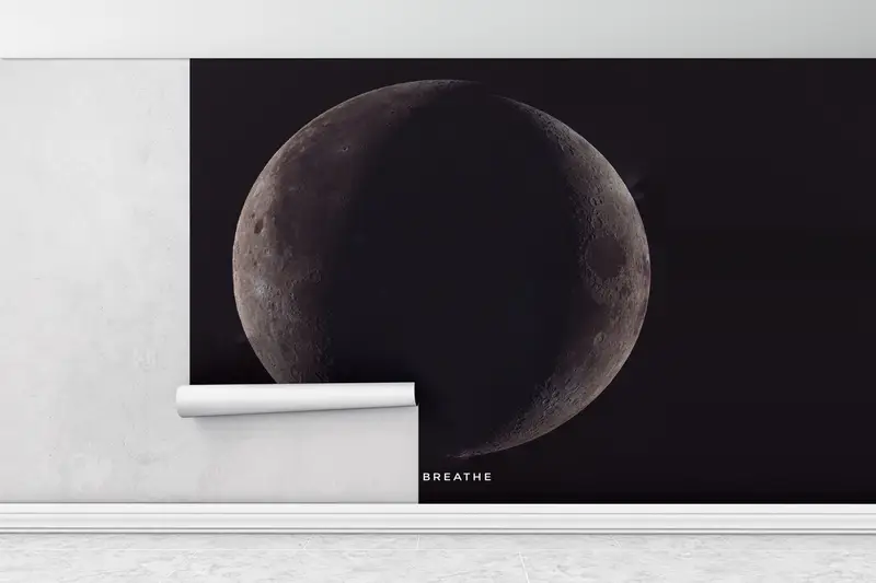 View Wall Art, Paper Wall Art, Just Breathe, Wall Paper Peel and Stick, Modern Wall Paper, Full Moon Wall Poster, - 1
