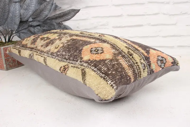 Pillow Cover, Car Pillow Cover, Turkish Pillow, Vintage Kilim Throw Pillow, Ethnic Pillow, 12x24 Beige Cushion Case, Boho Pillow - 6