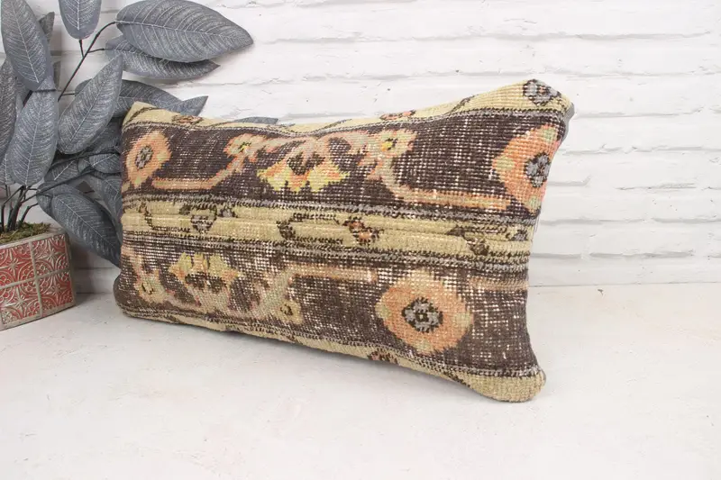 Pillow Cover, Car Pillow Cover, Turkish Pillow, Vintage Kilim Throw Pillow, Ethnic Pillow, 12x24 Beige Cushion Case, Boho Pillow - 4