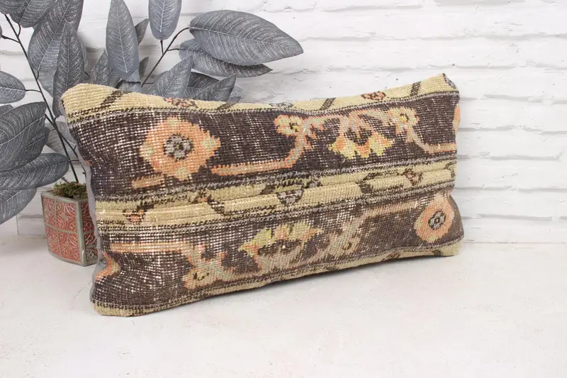 Pillow Cover, Car Pillow Cover, Turkish Pillow, Vintage Kilim Throw Pillow, Ethnic Pillow, 12x24 Beige Cushion Case, Boho Pillow - 3