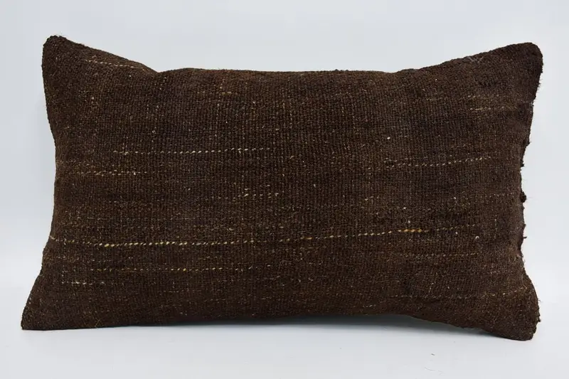 Cojín antiguo de tiro, almohada marrón de 12.0 x 20.0 in - 1