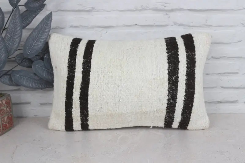 Turkish Kilim Pillow, Kilim Pillow, 12x20 White Cushion Cover, Pillow, Vintage Pillow, Office Chair Pillow Cover, Ethnic Pillow Cover Pillow Case - 1