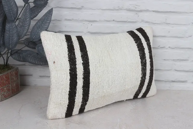 Turkish Kilim Pillow, Kilim Pillow, 12x20 White Cushion Cover, Pillow, Vintage Pillow, Office Chair Pillow Cover, Ethnic Pillow Cover Pillow Case - 3