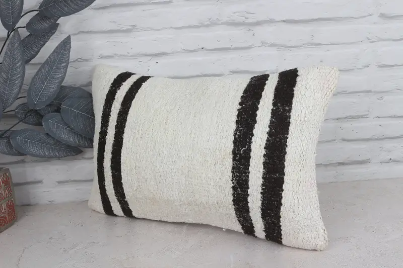 Turkish Kilim Pillow, Kilim Pillow, 12x20 White Cushion Cover, Pillow, Vintage Pillow, Office Chair Pillow Cover, Ethnic Pillow Cover Pillow Case - 4