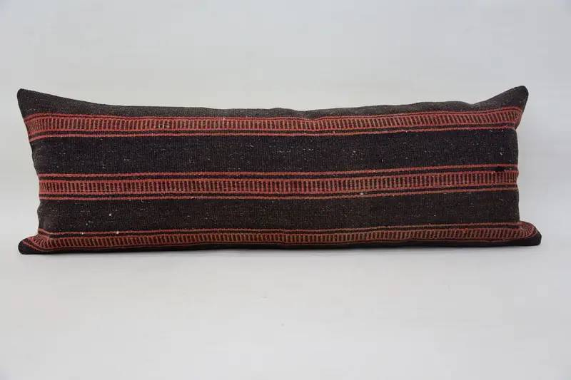 Sofa Bolster Pillow, Bright Cushion, Turkish Kilim Pillow, Vintage Pillow, Kilim Pillow, Traditional Pillow Sham, 12x36 Brown Cushion, Pillow Case - 5
