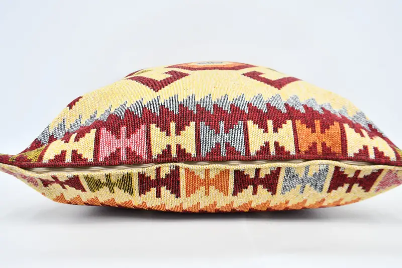 Vintage Kilim atma yastığı, sürdürülebilir yastık örtüsü, yastık kılıfı, vintage yastık, boho yastık sahte kapak, 32x32 sarı yastık kapağı - 6