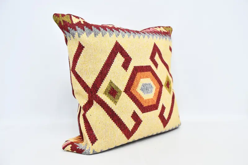 Vintage Kilim atma yastığı, sürdürülebilir yastık örtüsü, yastık kılıfı, vintage yastık, boho yastık sahte kapak, 32x32 sarı yastık kapağı - 3