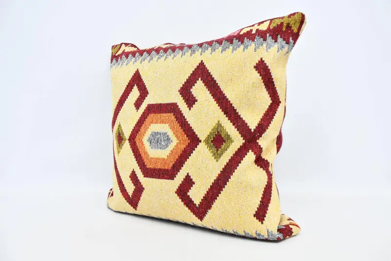 Vintage Kilim atma yastığı, sürdürülebilir yastık örtüsü, yastık kılıfı, vintage yastık, boho yastık sahte kapak, 32x32 sarı yastık kapağı - 4