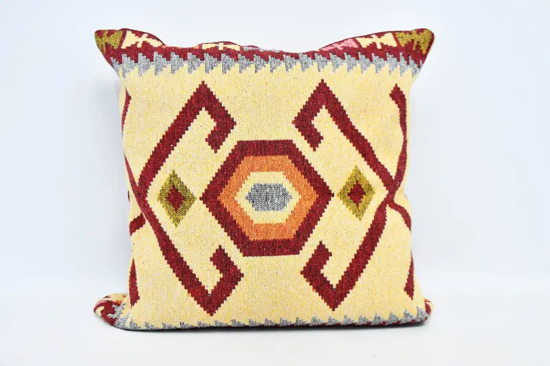 Vintage Kilim atma yastığı, sürdürülebilir yastık örtüsü, yastık kılıfı, vintage yastık, boho yastık sahte kapak, 32x32 sarı yastık kapağı - 1