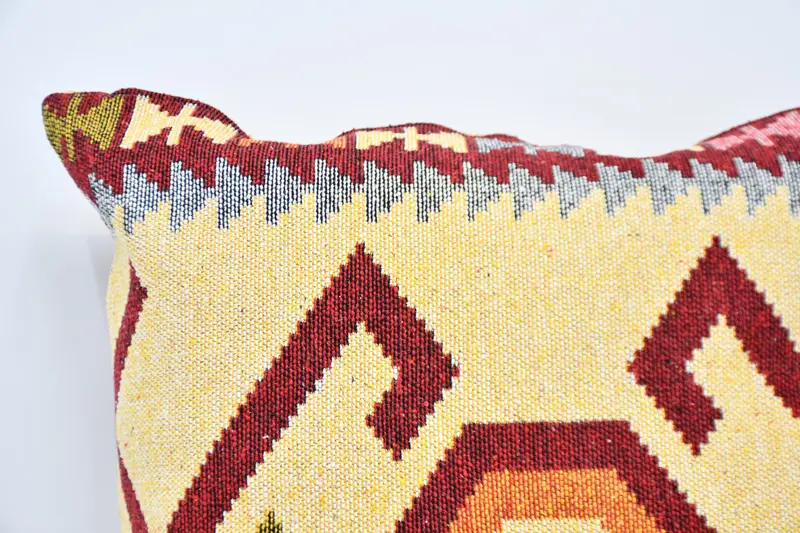 Vintage Kilim atma yastığı, sürdürülebilir yastık örtüsü, yastık kılıfı, vintage yastık, boho yastık sahte kapak, 32x32 sarı yastık kapağı - 2