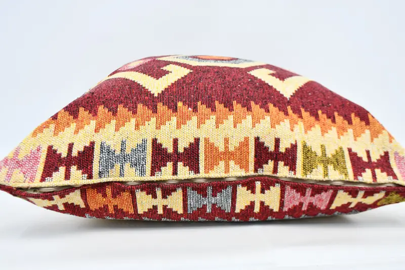 Vintage Kilim atma yastığı, sürdürülebilir yastık örtüsü, yastık kılıfı, vintage yastık, boho yastık sahte kapak, 32x32 sarı yastık kapağı - 5
